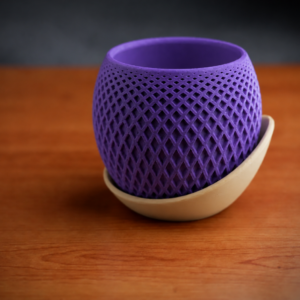 Küre Saksı – 3D Baskı Kafes Dokulu İki Parçalı Dekoratif Saksı - Mor-Bej
