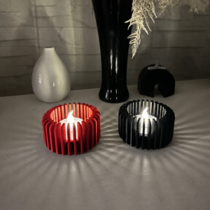 Modern Çizgili Mumluk – 3D Baskı Tealight Mumluk (1 Adet)-Kırmızı