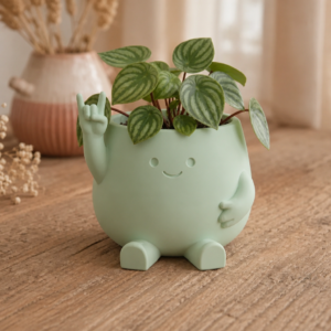Smiley Face Planter – 3D Baskı Gülümseyen Karakterli Saksı-Mint