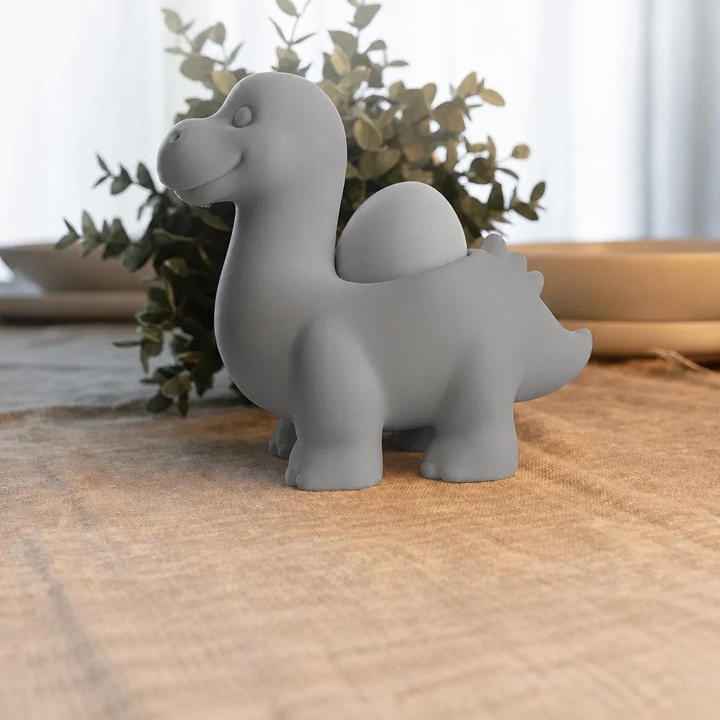 Dinozor Yumurtalık – 3D Baskı Sevimli Eggosaurus Yumurta Tutucu-Gri - Görsel 3