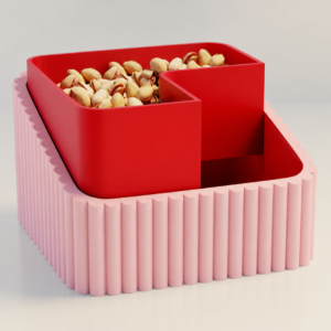 Fıstık Kasesi – 3D Baskı Çift Hazneli Kabuk Ayırıcı Sunum Kasesi - Pembe Kırmızı