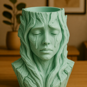 Ağlayan Kadın Büst Saksı – 3D Baskı Sanatsal Dekoratif Saksı - Mint