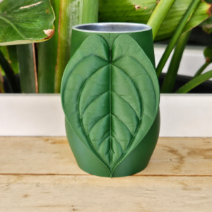 Yaprak Desenli Kap – 3D Baskı Kalp Yaprağı Süslemeli Dekoratif Kap-Yeşil