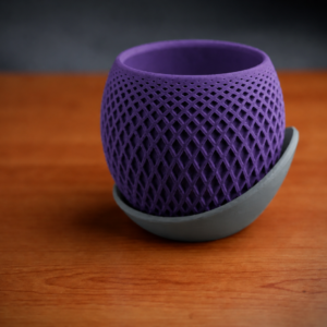 Küre Saksı – 3D Baskı Kafes Dokulu İki Parçalı Dekoratif Saksı - Mor-Gri