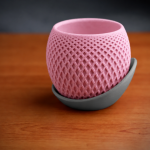 Küre Saksı – 3D Baskı Kafes Dokulu İki Parçalı Dekoratif Saksı - Pembe-Gri