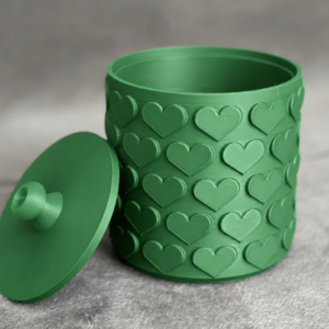 Kalp Desenli Kapaklı Saklama Kutusu – 3D Baskı İki Renkli Organizer - Yeşil