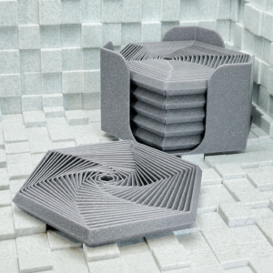Super Fidget Coaster Seti – 3D Baskı Altıgen Desenli Bardak Altlığı ve Tutucu-Gri