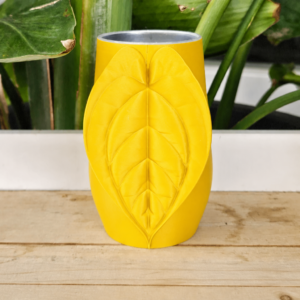 Yaprak Desenli Kap – 3D Baskı Kalp Yaprağı Süslemeli Dekoratif Kap-Sarı