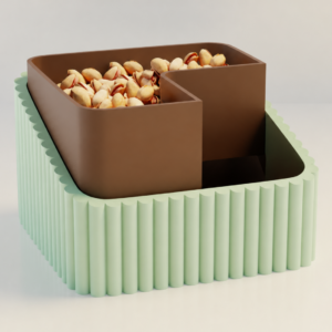 Fıstık Kasesi – 3D Baskı Çift Hazneli Kabuk Ayırıcı Sunum Kasesi - Mint Kahverengi