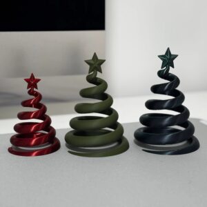 3'lü Spiral Yılbaşı Ağacı Seti Yıldız Tepelikli Masaüstü Çam Süsü Kırmızı Beyaz Yeşil – 3D Baskı