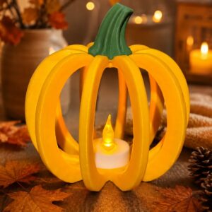 Delikli Balkabağı Fener Tealight Mumluk Sonbahar Cadılar Bayramı Dekoratif Şamdan Turuncu – 3D Baskı