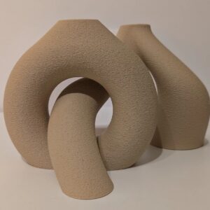 2'li Organik Formlu Vazo Seti Kum Dokulu Modern Kuru Çiçeklik Bej Dekoratif İkili Set – 3D Baskı