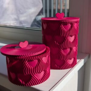 Kalp Kapaklı Dekoratif Saklama Kutusu Takı Aksesuar Organizer Kavanoz Dalgalı Desen Fuşya – 3D Baskı