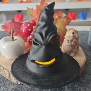 Cadı Şapkası Tealight Mumluk Işıklı Yüz Detaylı Cadılar Bayramı Feneri Masa Süsü Siyah – 3D Baskı