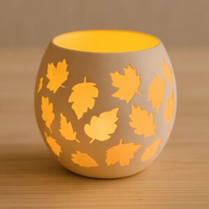 Yaprak Desenli Tealight Mumluk Sonbahar Yaprakları Kabartmalı Dekoratif Şamdan Masa Süsü – 3D Baskı