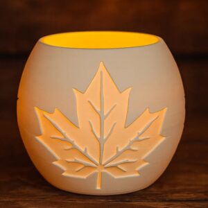 Akçaağaç Yaprağı Kabartmalı Tealight Mumluk Dekoratif Sonbahar Feneri Şamdan Masa Süsü – 3D Baskı