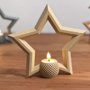 Yıldız Tealight Mumluk 18 cm Ayrı Mum Hazneli Dekoratif Yıldız Şamdan Yeni Yıl Masa Süsü – 3D Baskı