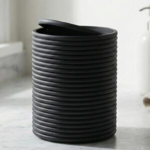 Mini Yivli Çöp Kutusu Sallanır Kapaklı Masaüstü Banyo Makyaj Masası Kovası 12x9 cm Antrasit – 3D Baskı