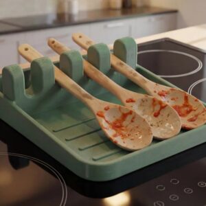 Kaşıklık ve Tencere Kapağı Tutucu Damlalık Tepsisi Ocak Başı Mutfak Standı Kepçelik Yeşil – 3D Baskı