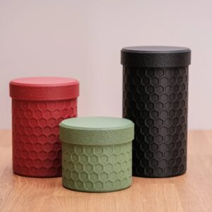 3'lü Petek Desenli Kapaklı Kavanoz Seti Bal Peteği Dokulu Dekoratif Mutfak Saklama Kabı 5-8-12 cm – 3D Baskı