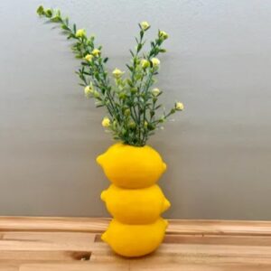 Limon Formlu Dekoratif Vazo Üst Üste Limon Tasarımlı Mutfak Çiçekliği Kuru Çiçek Vazosu Sarı – 3D Baskı