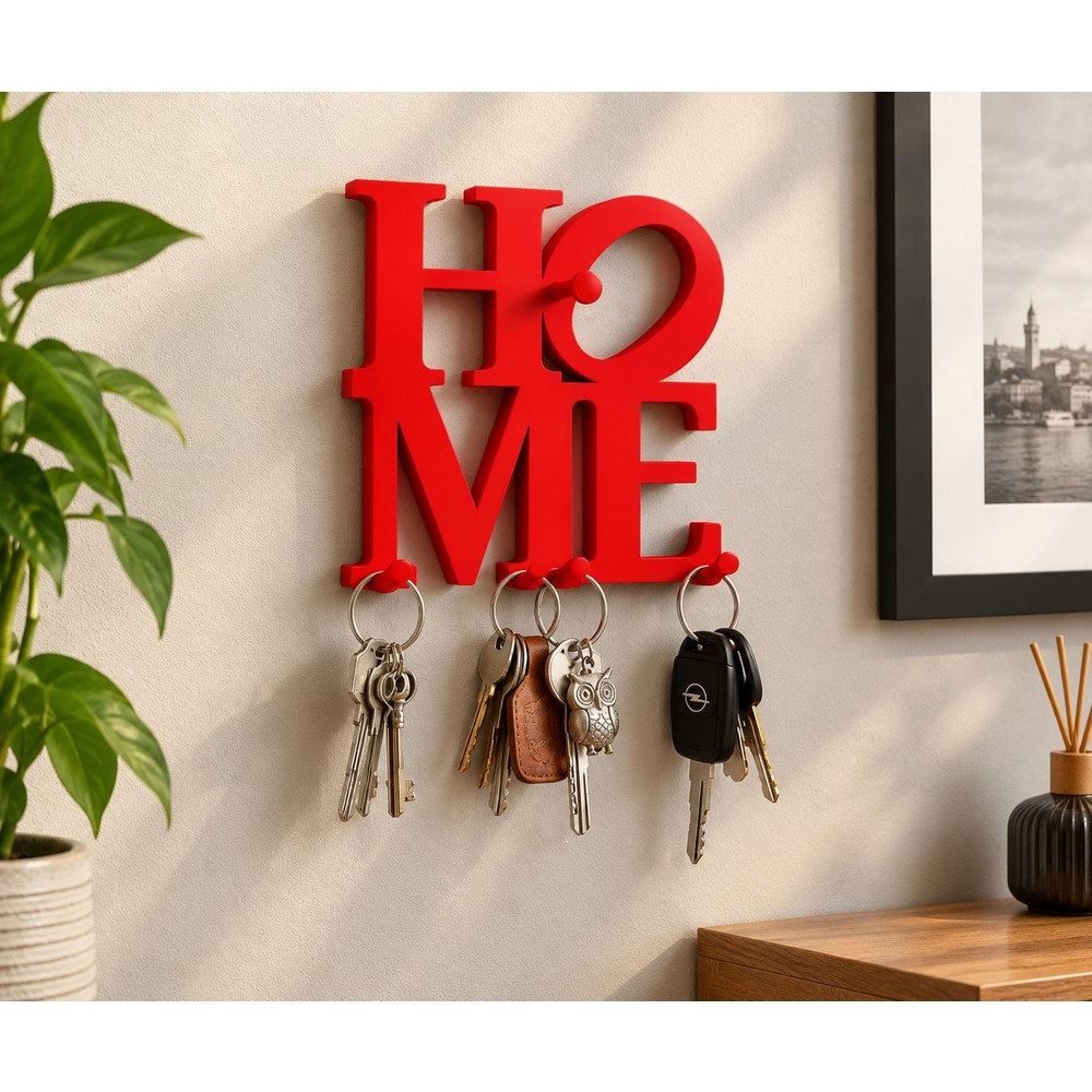 Home Yazılı Duvar Tipi Anahtarlık Askısı – Kırmızı